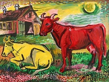 Animal Painting - vacas rojas y amarillas 1945 ganado animal